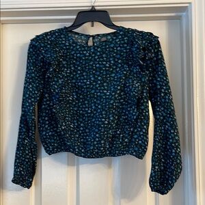 Wild Fable Black and Blue long Sleeve Ruffled Blouse size M